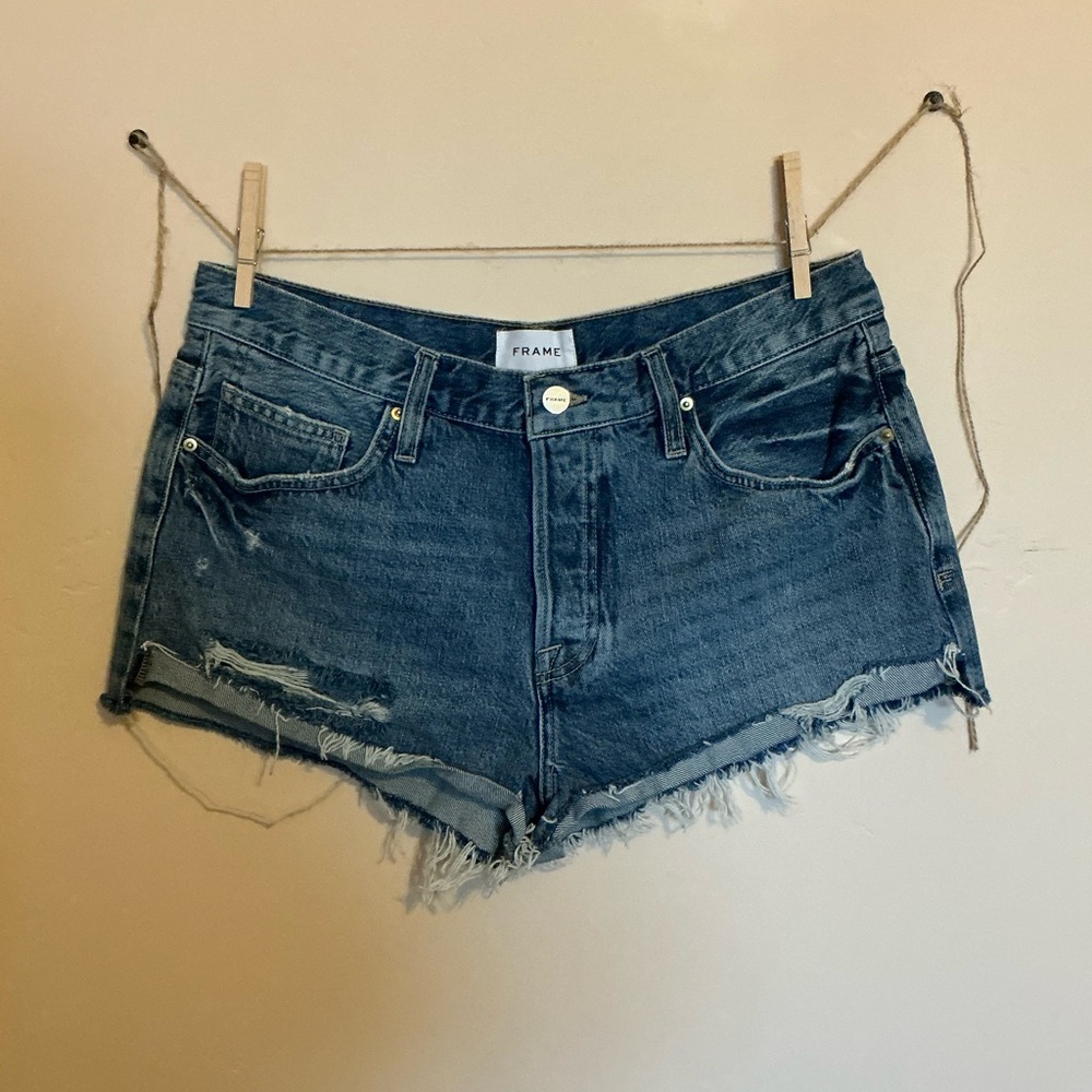 Frame Denim Blue Distressed Jean Shorts